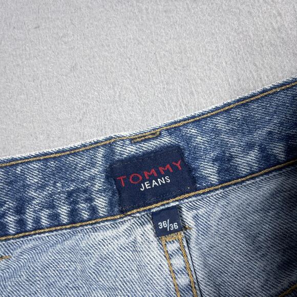 Vintage Tommy Hilfiger Jeans Mens 36x36 Blue Denim Straight Leg Flag Patch - Picture 7 of 12